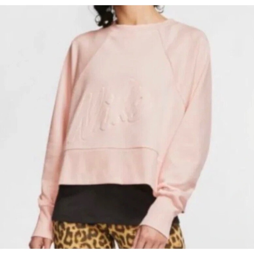Nike Dri-FIT Womens Pink Embossed Script Logo Cropped Sweatshirt XS